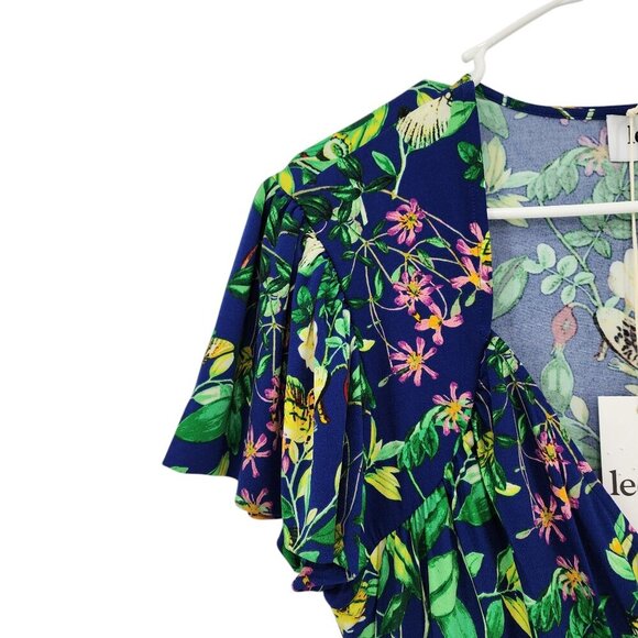 Leota Women's Flutter Sleeve Dress Butterfly Meadow Navy Multi Sz M - Picture 2 of 10